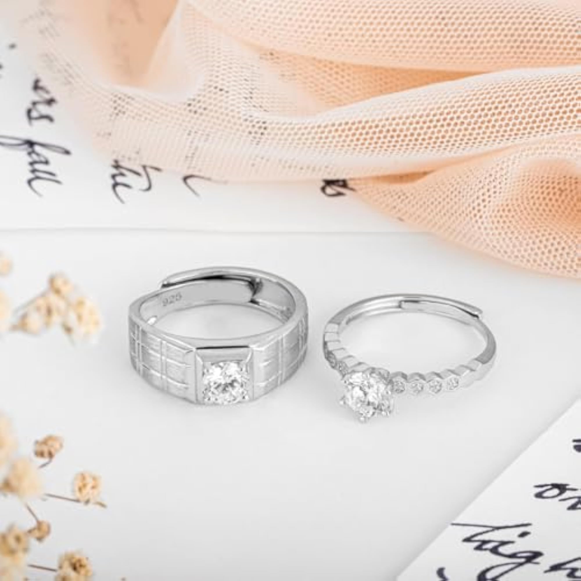 925 Sterling Silver Solitaire Couple Rings